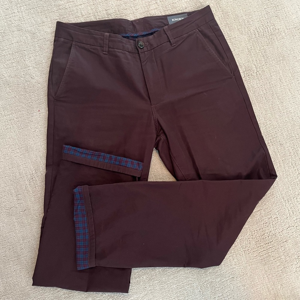 Bonobos Flannel-lined Chinos pants - Straight Fit. Dark Brown. 32”/32”
